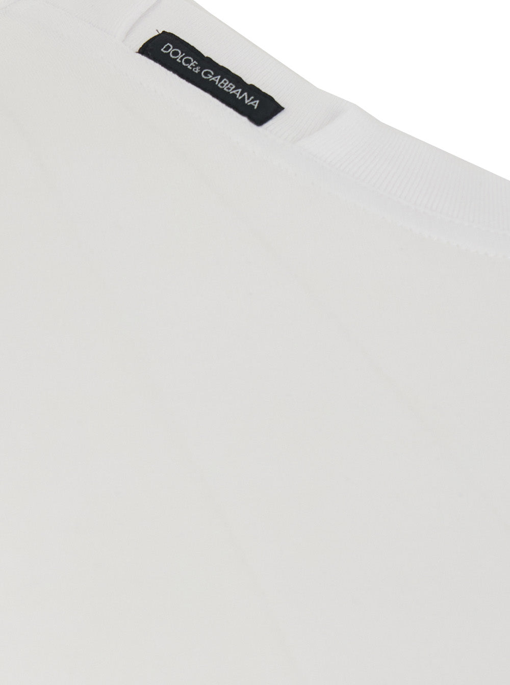 Dolce & Gabbana Men White Crew Neck T-Shirt With Logo Patch On The Neck In Cotton For Men DOLCE & GABBANA