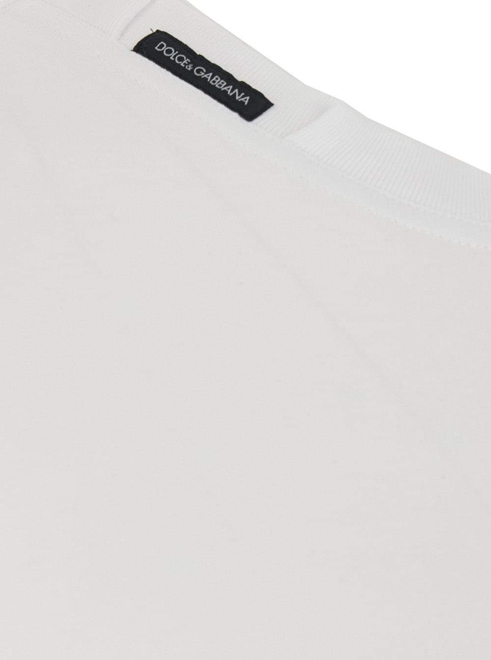 Dolce & Gabbana Men White Crew Neck T-Shirt With Logo Patch On The Neck In Cotton For Men DOLCE & GABBANA