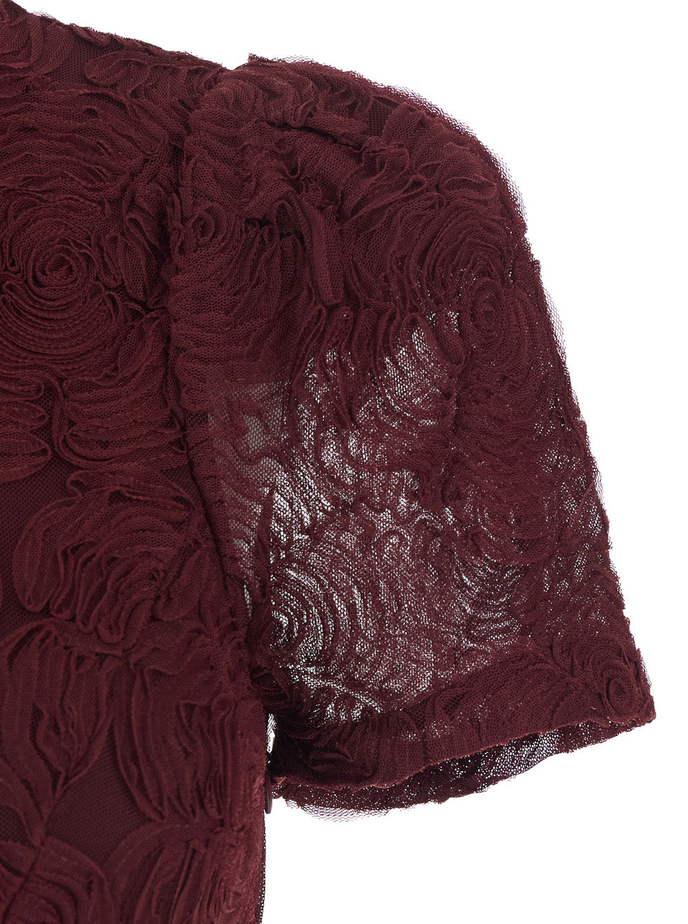 Rotate Women Bordeaux Long Dress With Floral Embroidery And Flared Skirt In Tech Fabric Stretch For Women ROTATE
