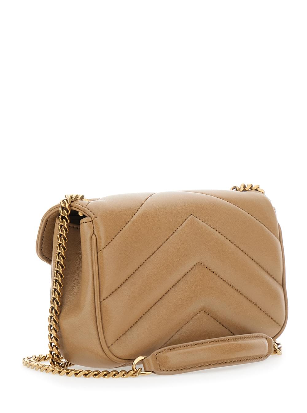 Saint Laurent Women 'Loulou' Beige Mini Crossbody Bag With Cassandre Plate On The Front And Chain Strap In Leather For Women SAINT LAURENT