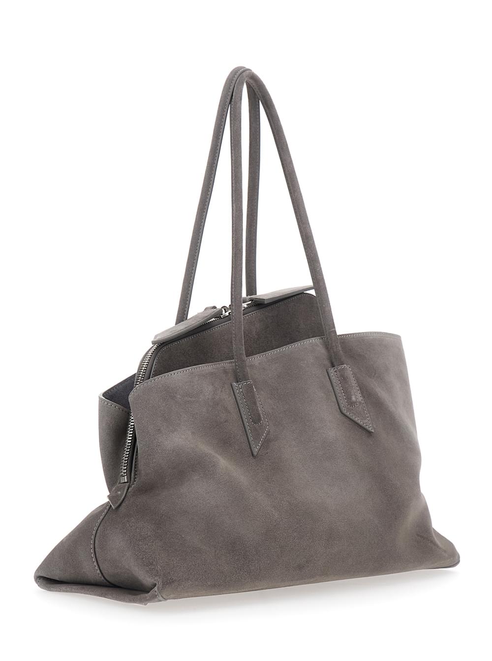 The Attico Women 'La Passeggiata' Grey Medium Shoulder Bagwith Two Top Handles In Suede For Women THE ATTICO