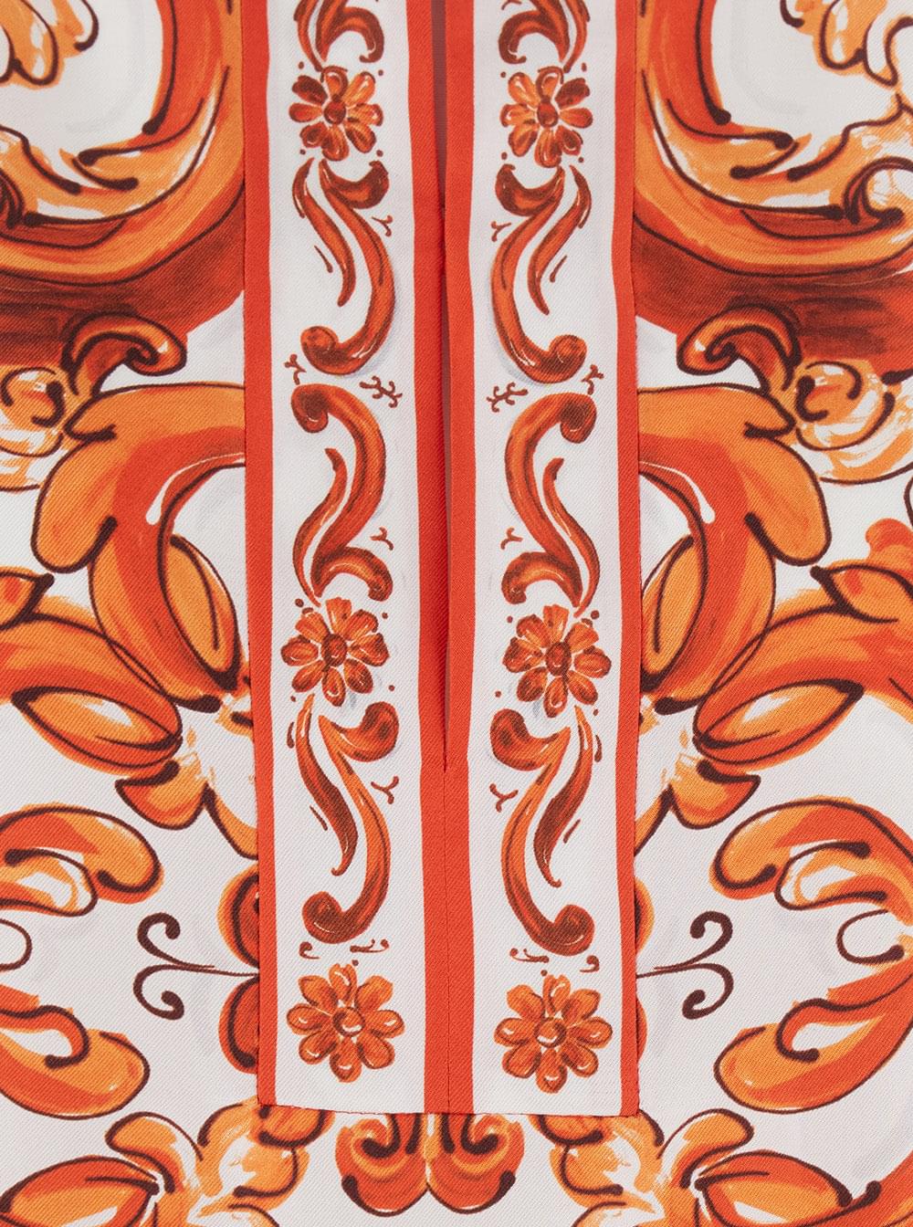 Dolce & Gabbana Women Orange Mini Dress With Wide Long Sleeves And Maiolica Motif All-Over In Silk Woman DOLCE & GABBANA