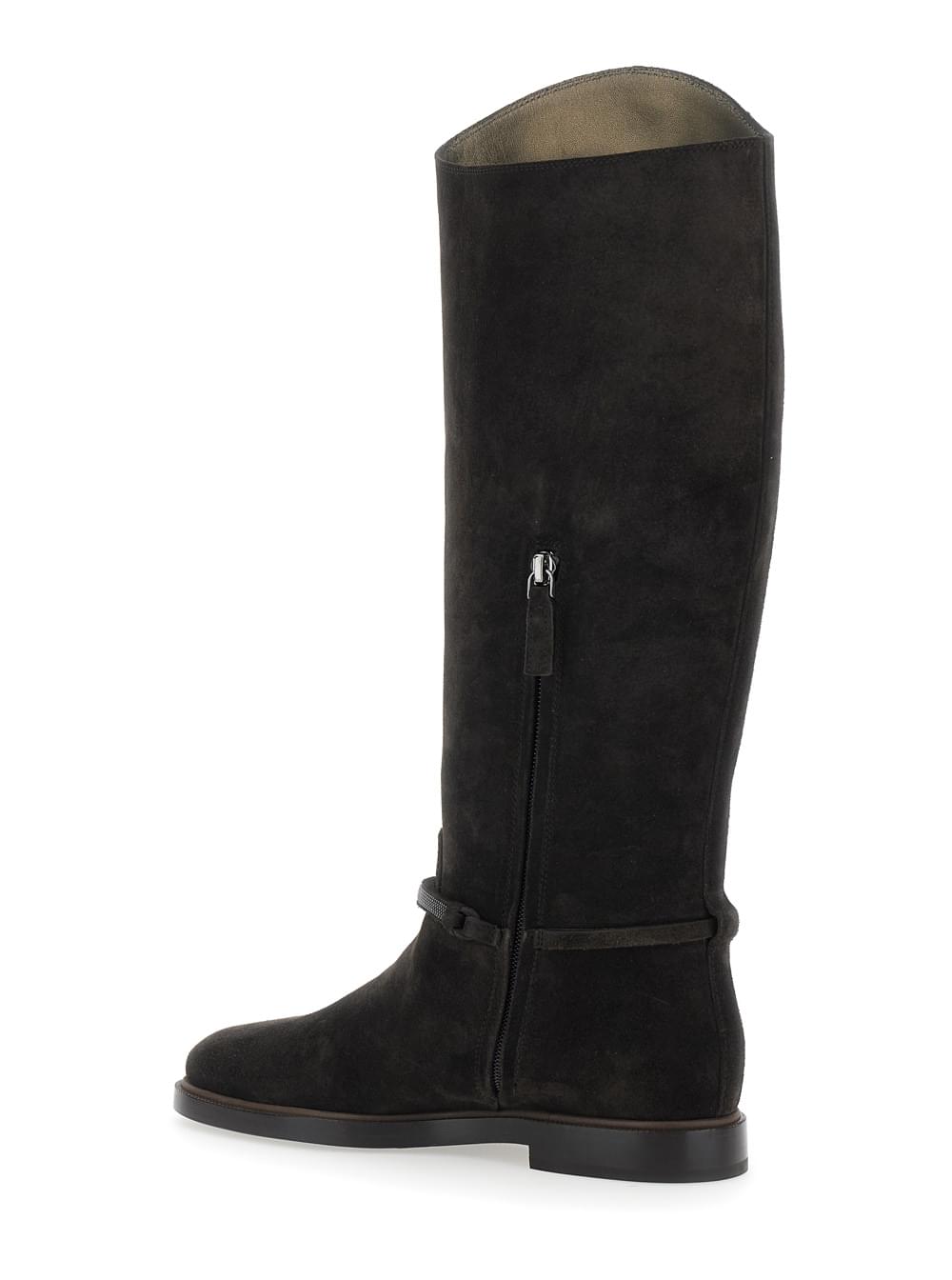 Brunello Cucinelli Women Brown Boots With Monile Detail On The Side In Suede For Women BRUNELLO CUCINELLI