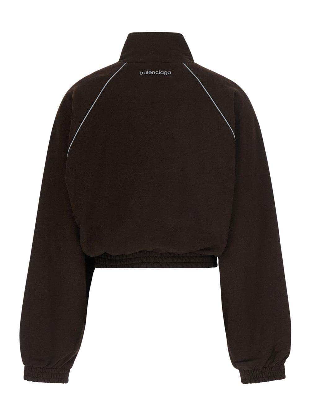 Balenciaga Women Brown Cropped Sweatshirt With Logo Detail On The Front In Cotton For Women BALENCIAGA