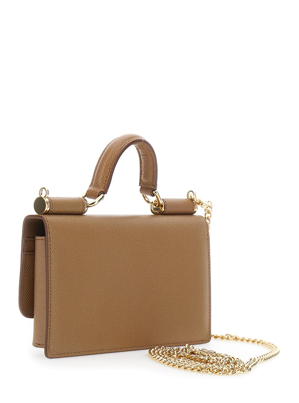 Dolce & Gabbana Women Brown Mini Bag With Chain Strap And Logo Plate On The Front In Leather For Women DOLCE & GABBANA