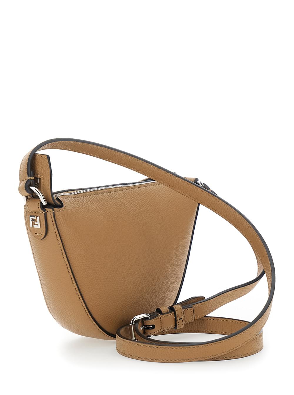 Fendi Men Fendi Men 'Melon' Beige Crossbody Bag With Half-Moon Silhouette And Logo Lettering On The Front In Grained Leather For Men FENDI
