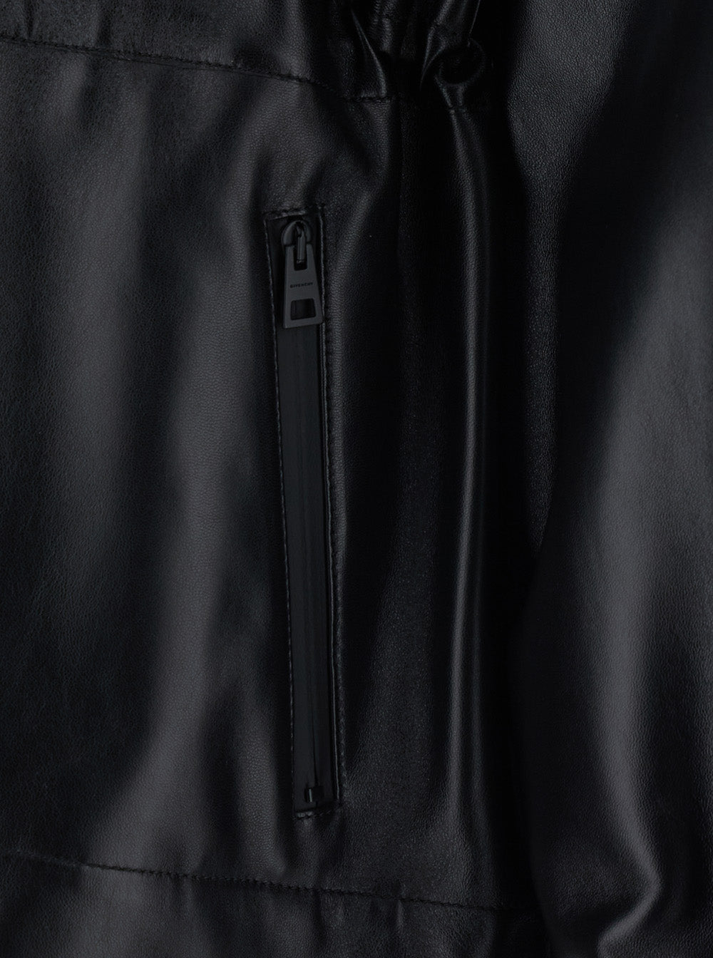 Givenchy Women Black High Collar Jacket With Elasticated Waist And Impressed Logo Lettering Impressed On The Front In Leather For Women GIVENCHY