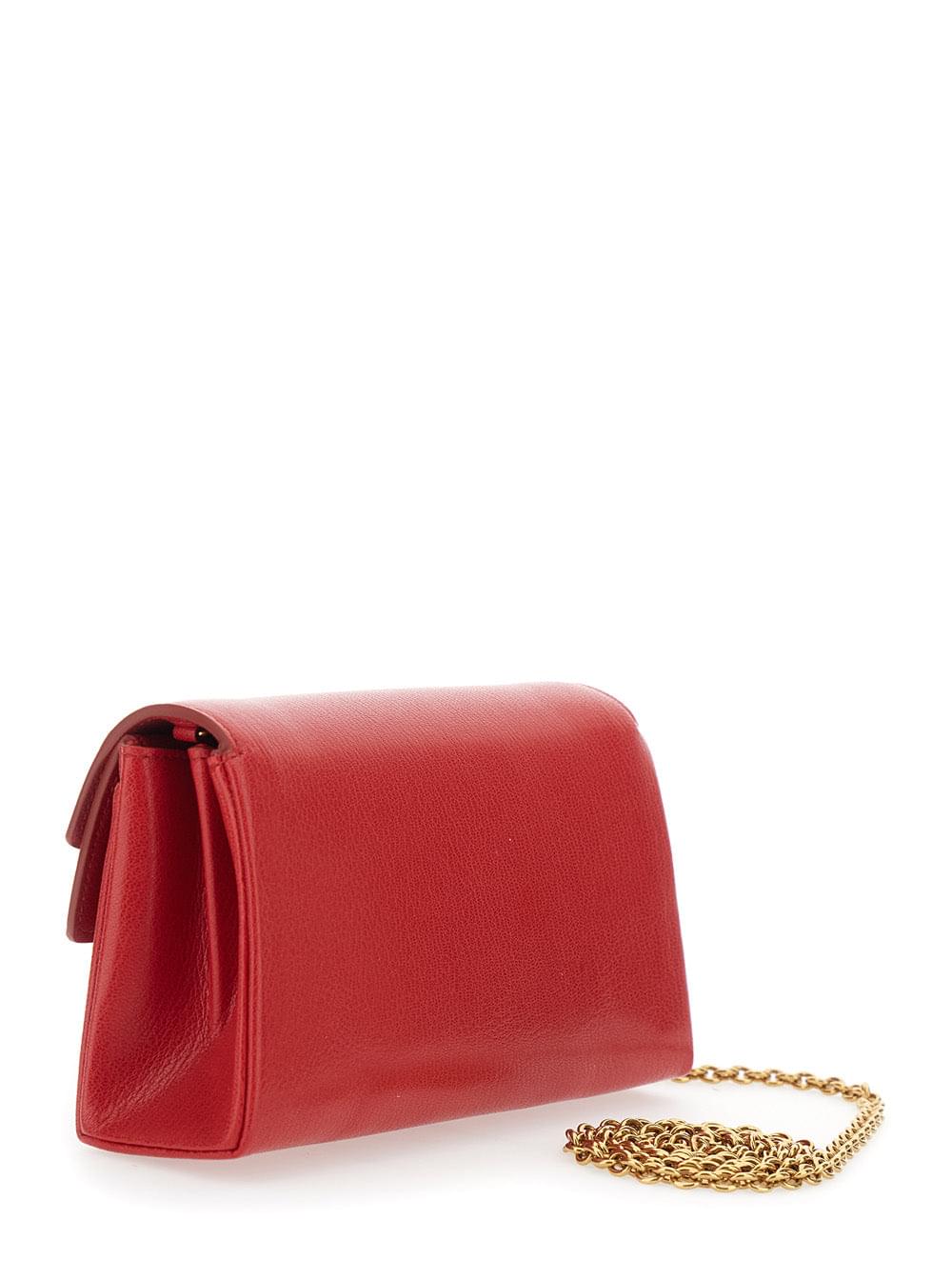 Gucci Women 'Dyonisus' Red Small Shoulder Bag With Removable Chain Strap And Front Plate In Leather For Women GUCCI