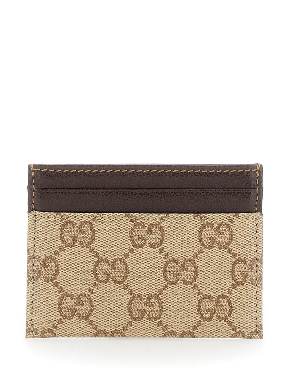 Gucci Men Beige Cardholder With Contrasting Stitching In Gg Supreme Canvas And Leather For Men GUCCI