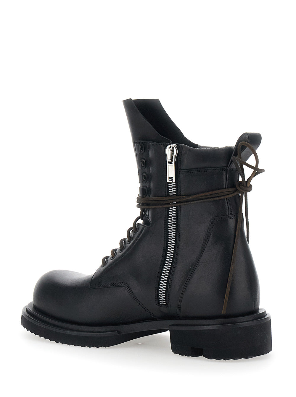 Rick Owens Men 'Gabe' Black Boots With Oversized Decorative Laces And Side Zip Closure In Leather For Men RICK OWENS