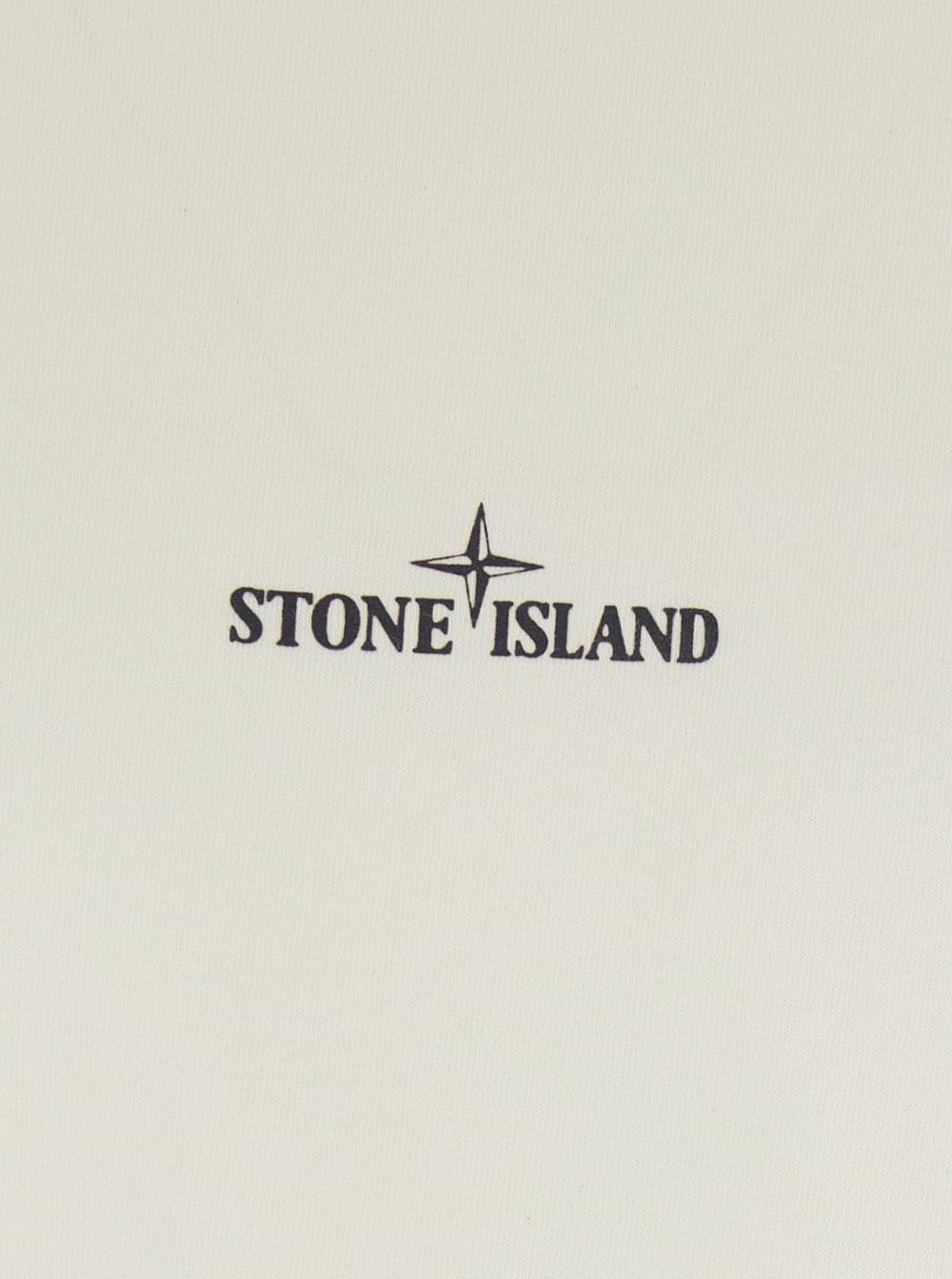 Stone Island Men Beige Crew Neck T-Shirt With Logo Lettering On The Front And Maxi Logo Print On The Back In Cotton For Men STONE ISLAND