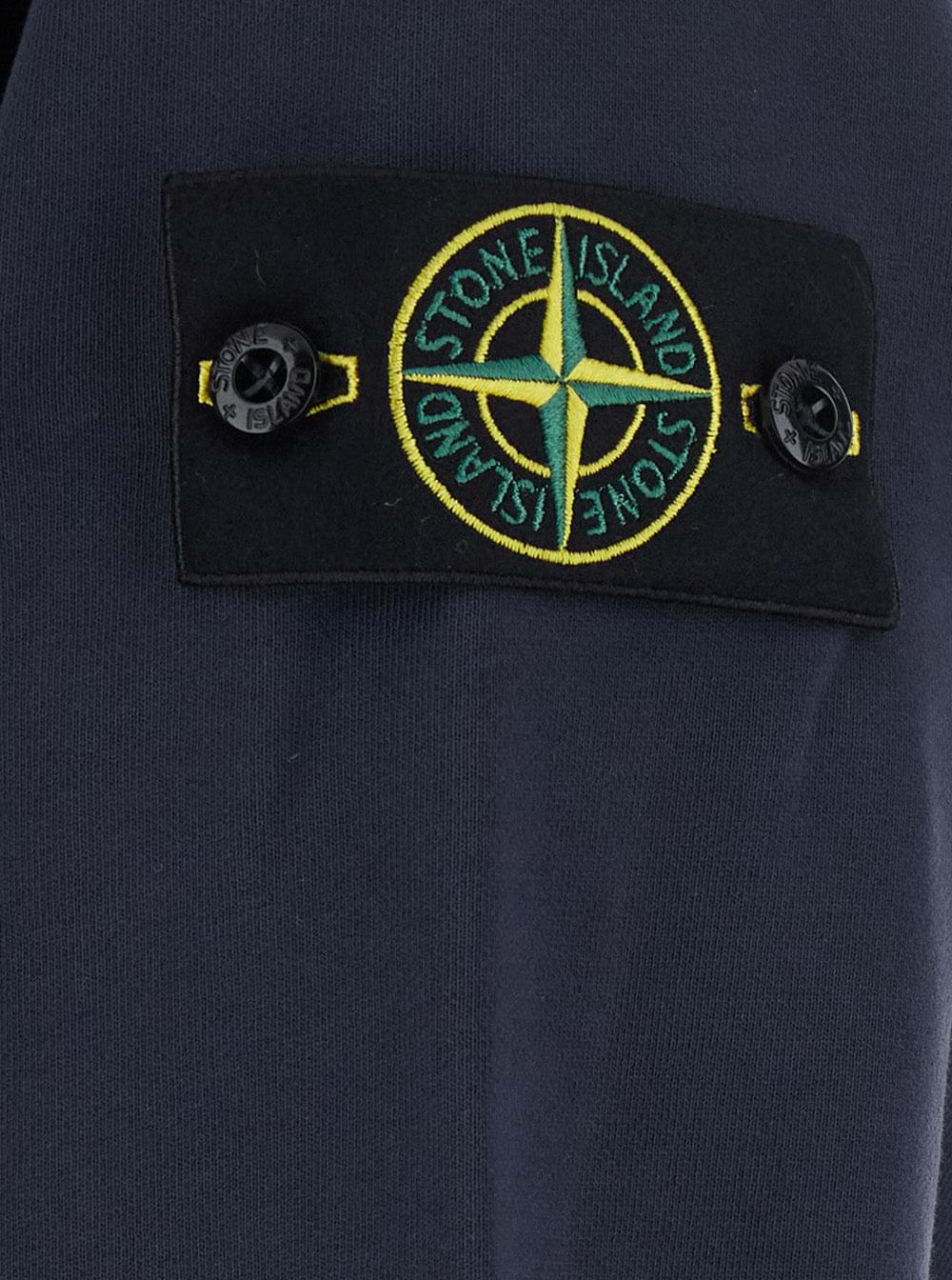 Stone Island Men Blue Crewneck Sweatshirt With Logo Patch On The Sleeve In Cotton For Men STONE ISLAND