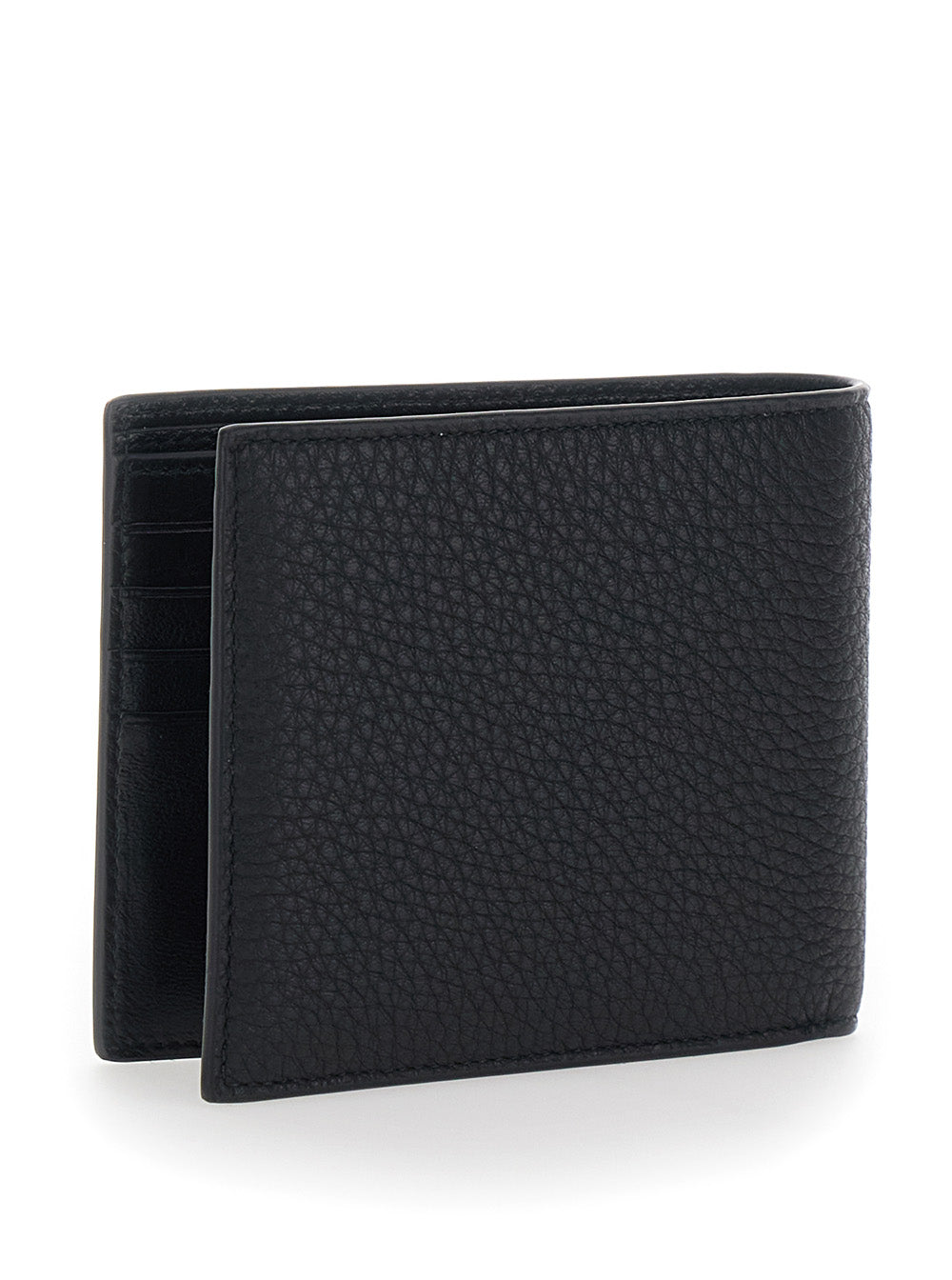 Balenciaga Men Black Leather Logo Lettering Bifold Wallet For Men BALENCIAGA
