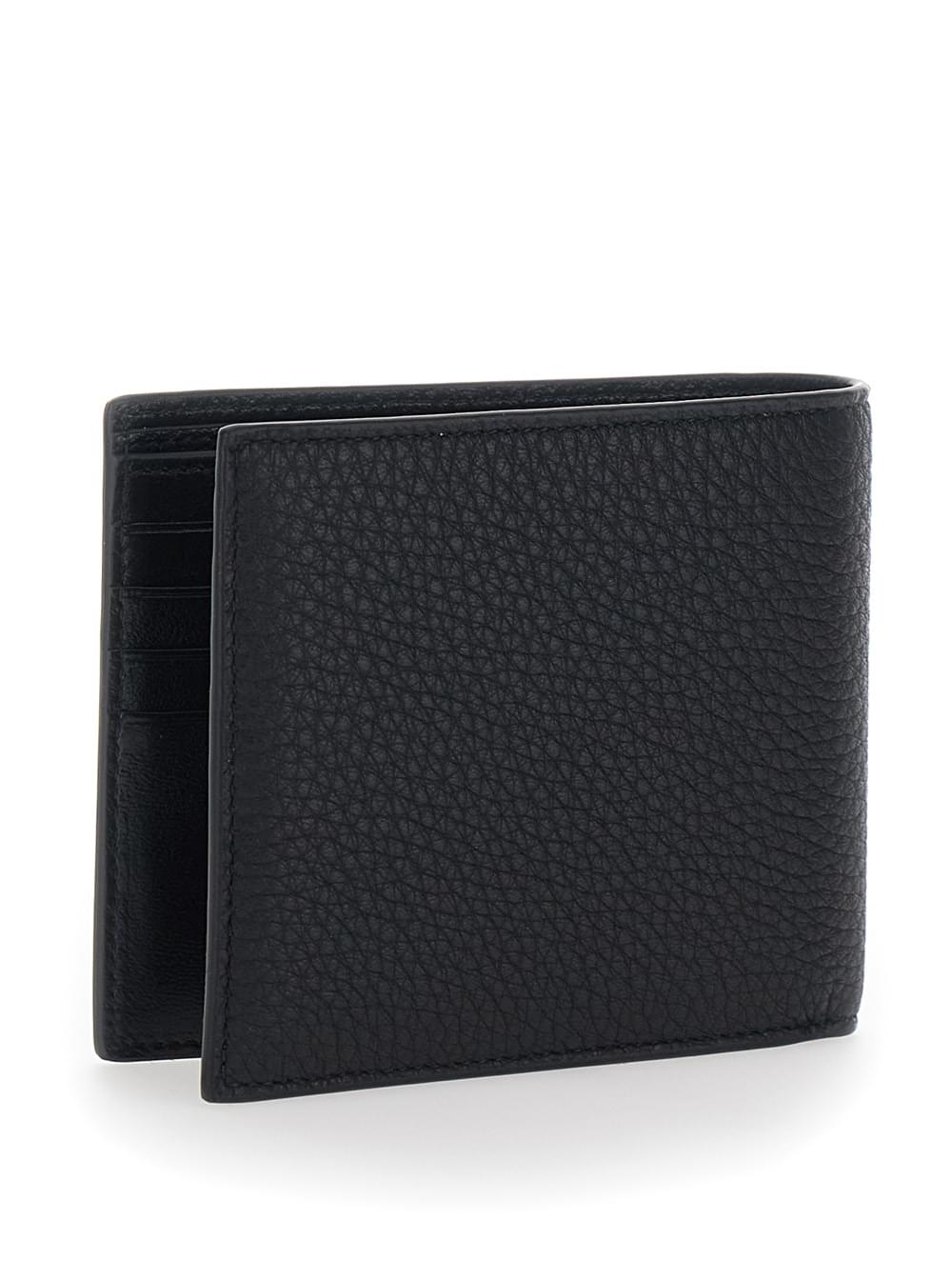 Balenciaga Men Black Leather Logo Lettering Bifold Wallet For Men BALENCIAGA