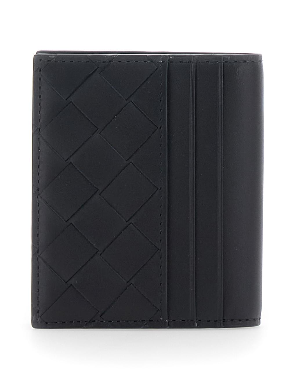 Bottega Veneta Men Cardholder With Intreccio Motif And Lettering Logo Impressed Inside In Black Leather For Men BOTTEGA VENETA