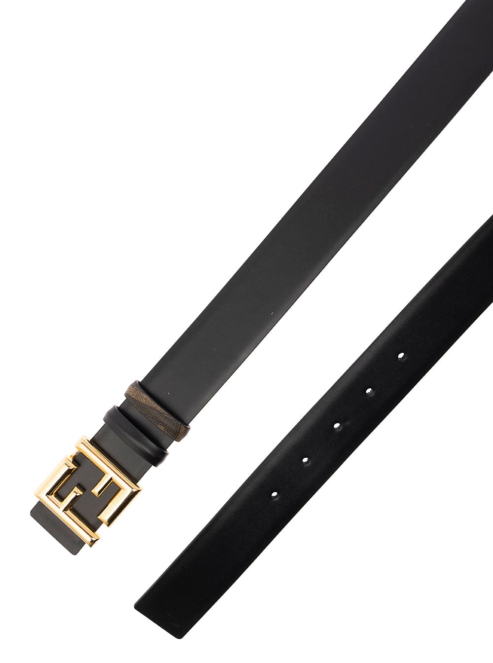 Fendi Men Reversible Belt With Ff Buckle In Smooth Black Leather For Men FENDI