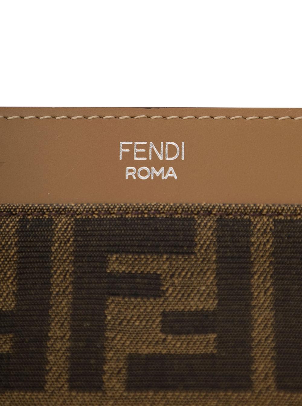 Fendi Men Flat Pouch With Jacquard Motif In Brown Cotton Blend For Men FENDI