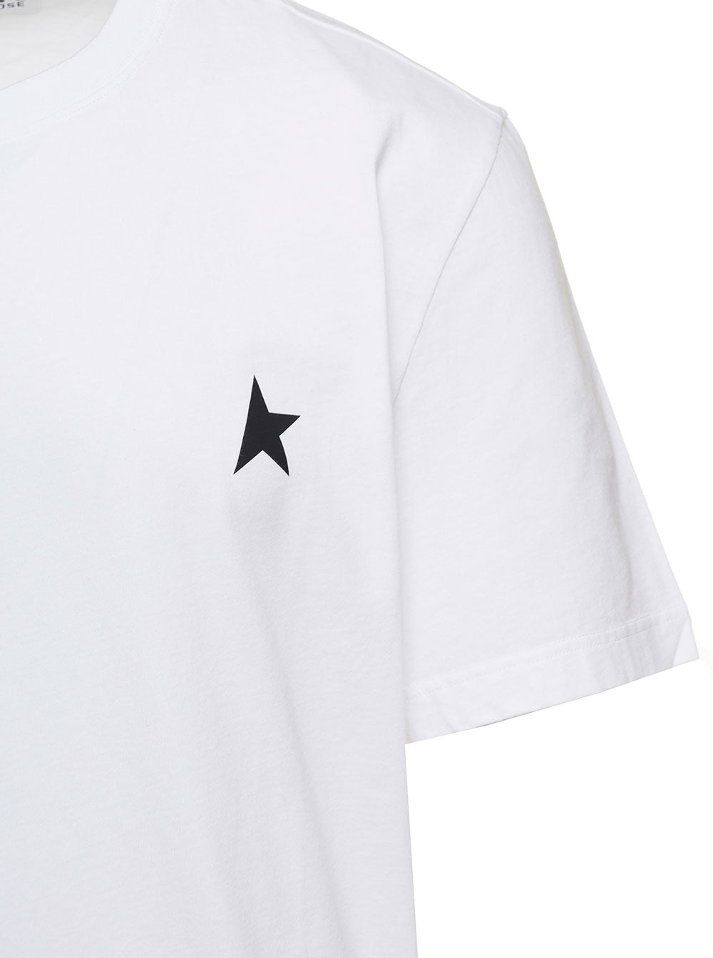Golden Goose Men T-Shirt With Round Neck And One Star Logo Print On The Front In White Cotton For Men GOLDEN GOOSE