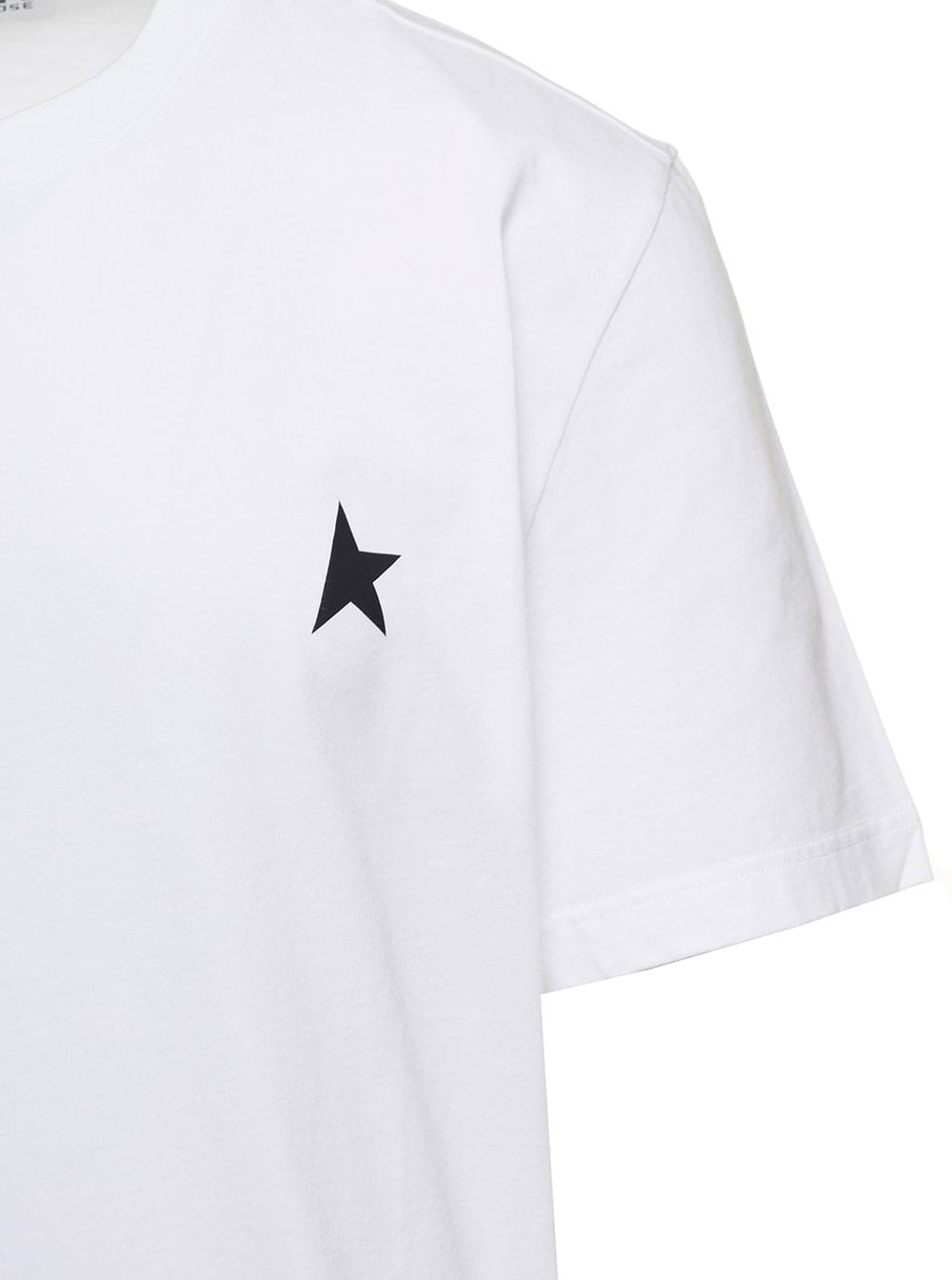 Golden Goose Men T-Shirt With Round Neck And One Star Logo Print On The Front In White Cotton For Men GOLDEN GOOSE