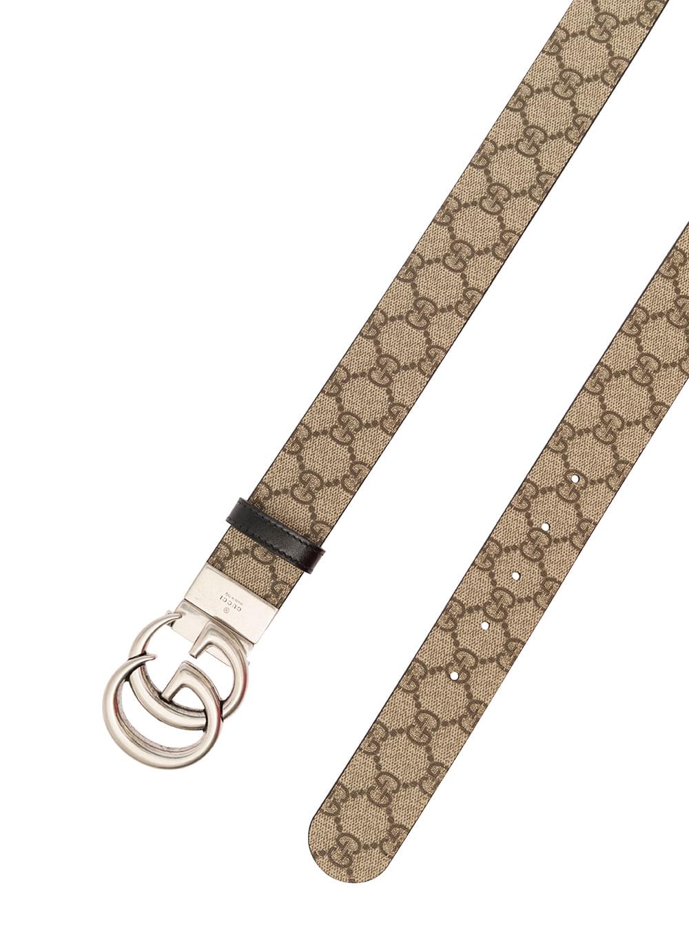 Gucci Men Reversible Belt With Double G Buckle In Gg Canvas And Beige Leather For Men GUCCI
