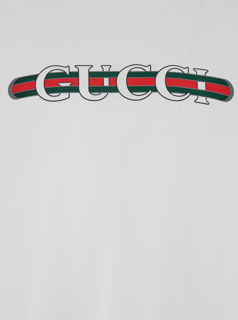 Gucci Men Crew Neck T-Shirt With Gucci And Web Print In White Cotton For Men GUCCI
