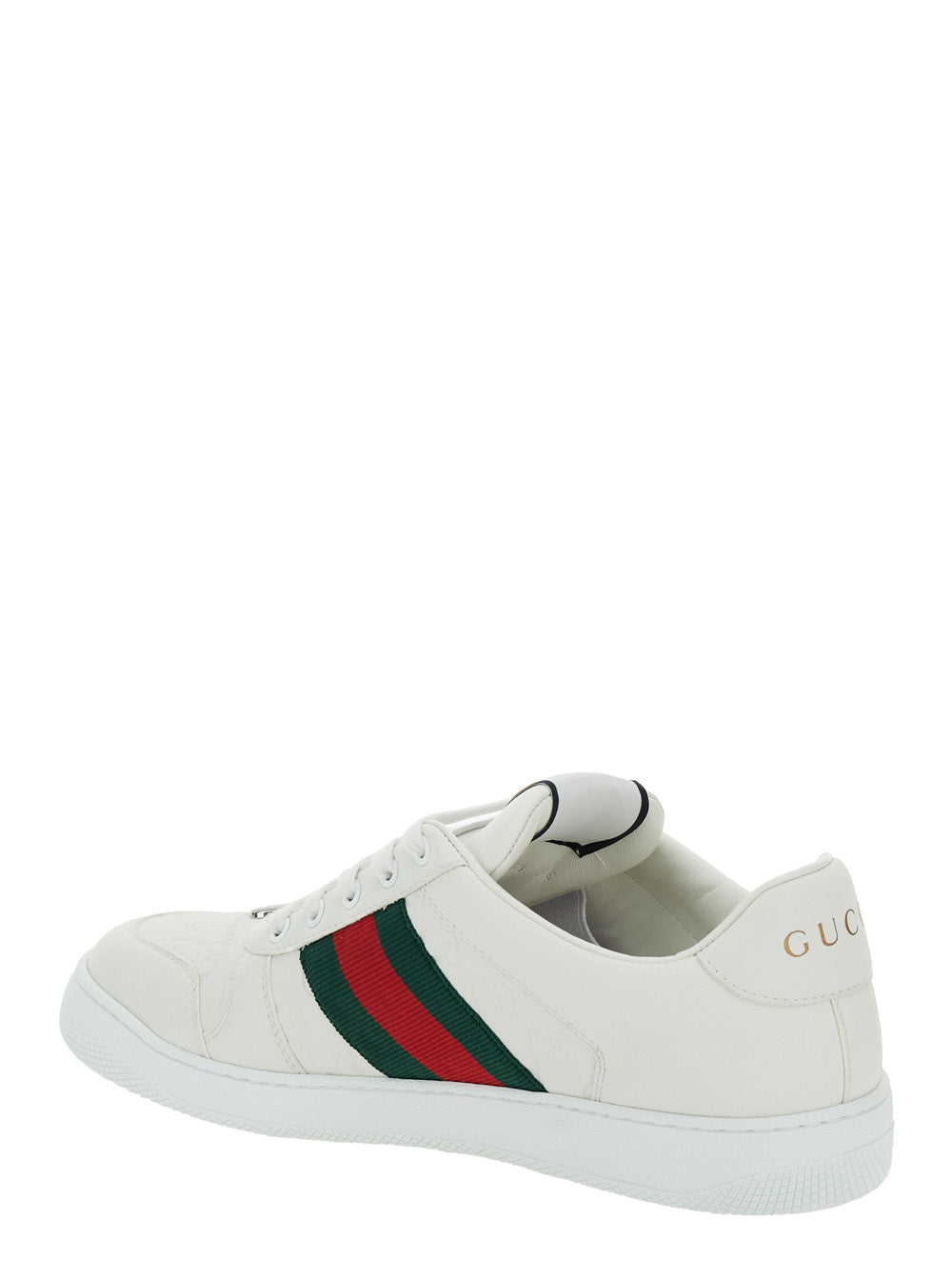 Gucci Men Low Sneakers 'Screener' With Web Detail In White Leather Men GUCCI