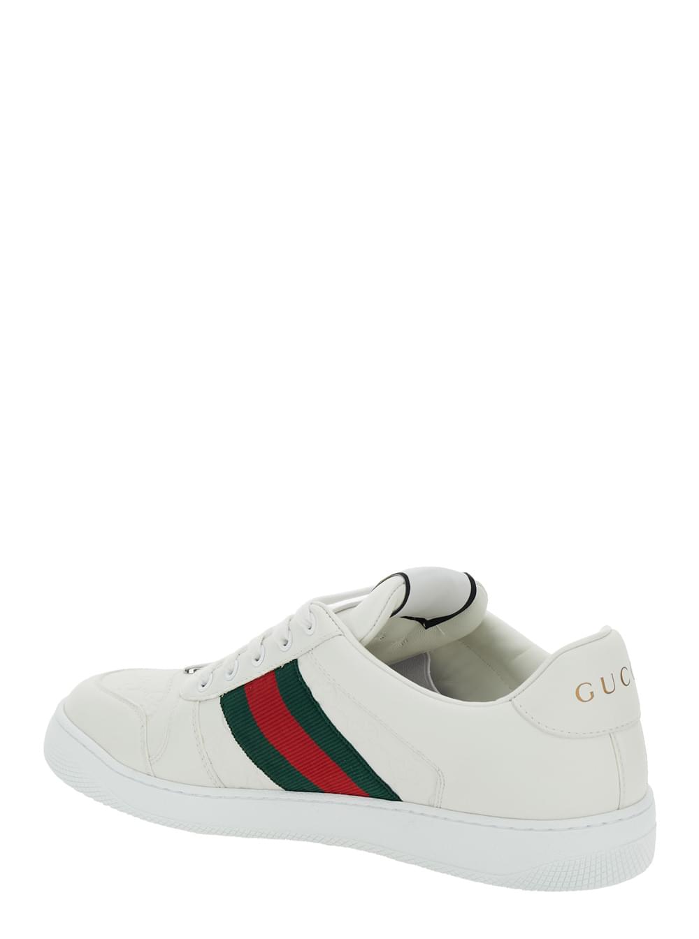 Gucci Men Low Sneakers 'Screener' With Web Detail In White Leather Men GUCCI