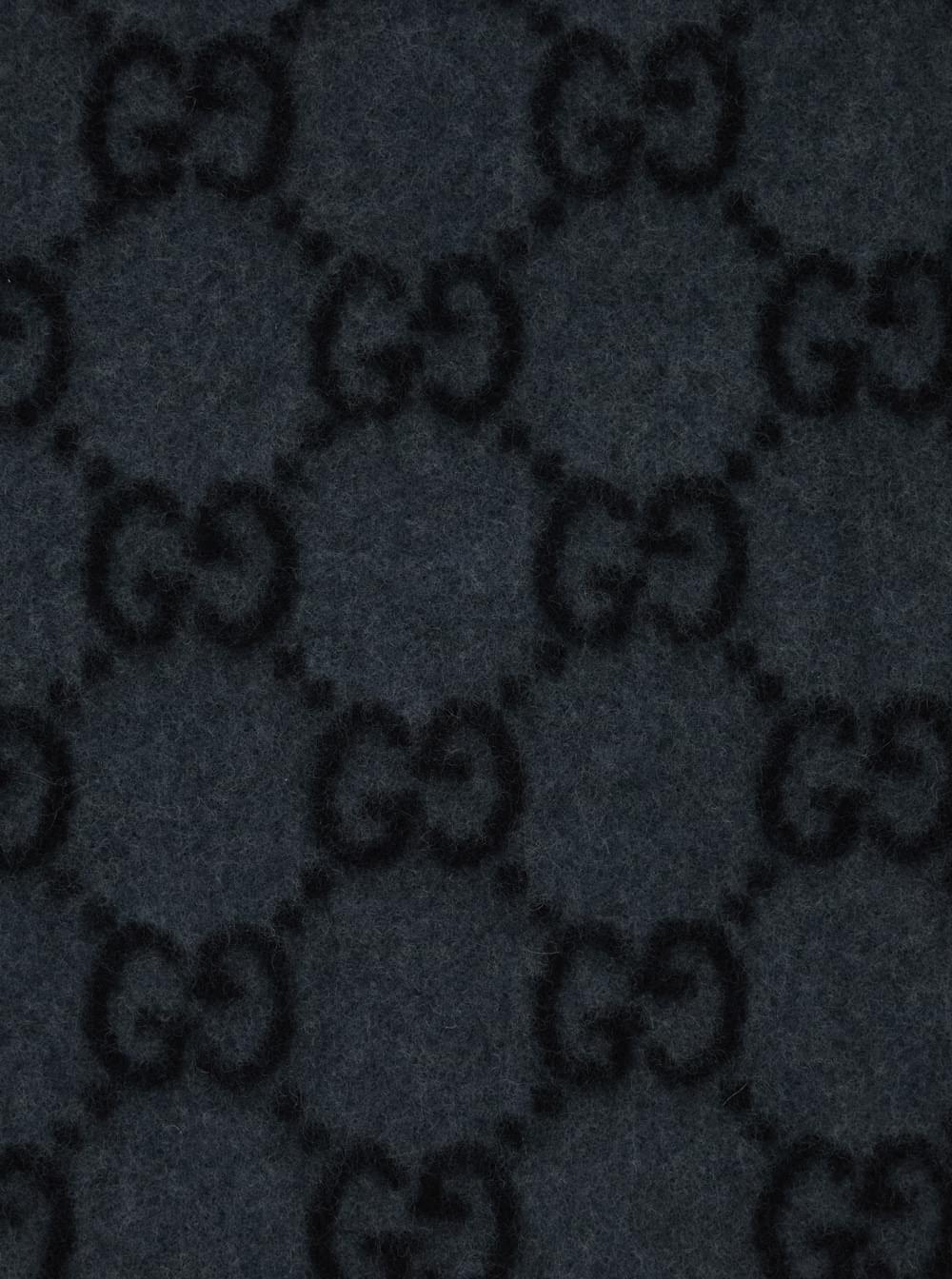 Gucci Men Fringed Edge Scarf With Gg Jacquard Motif In Gray Cashmere For Men GUCCI