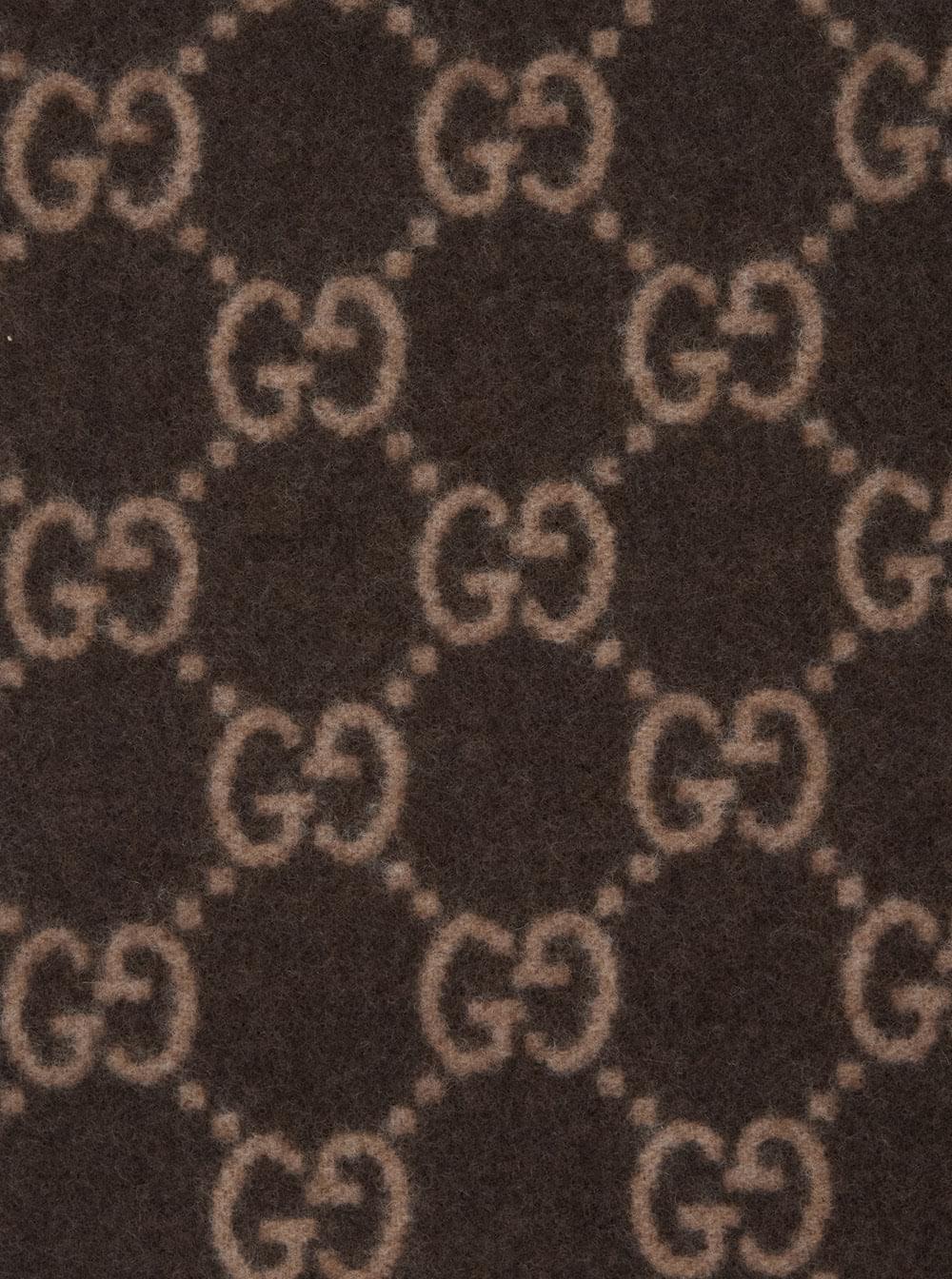 Gucci Men Scarf 'Gg' With All-Over Motif And Fringed Edge In Brown For Men GUCCI