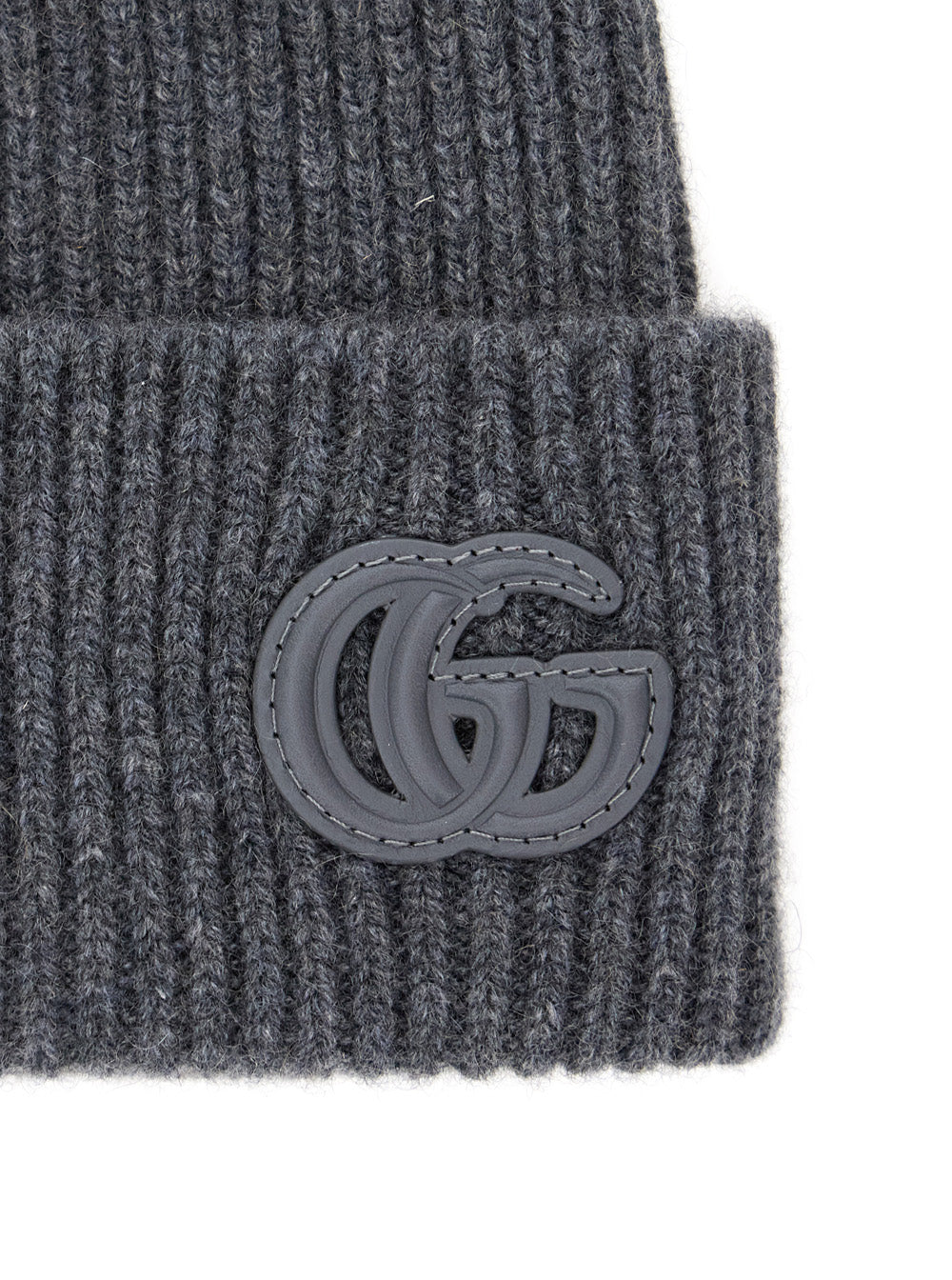 Gucci Men Gray Logo Patch Beanie For Men GUCCI