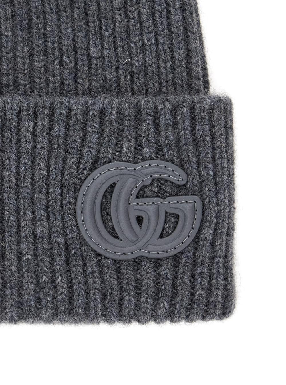 Gucci Men Gray Logo Patch Beanie For Men GUCCI