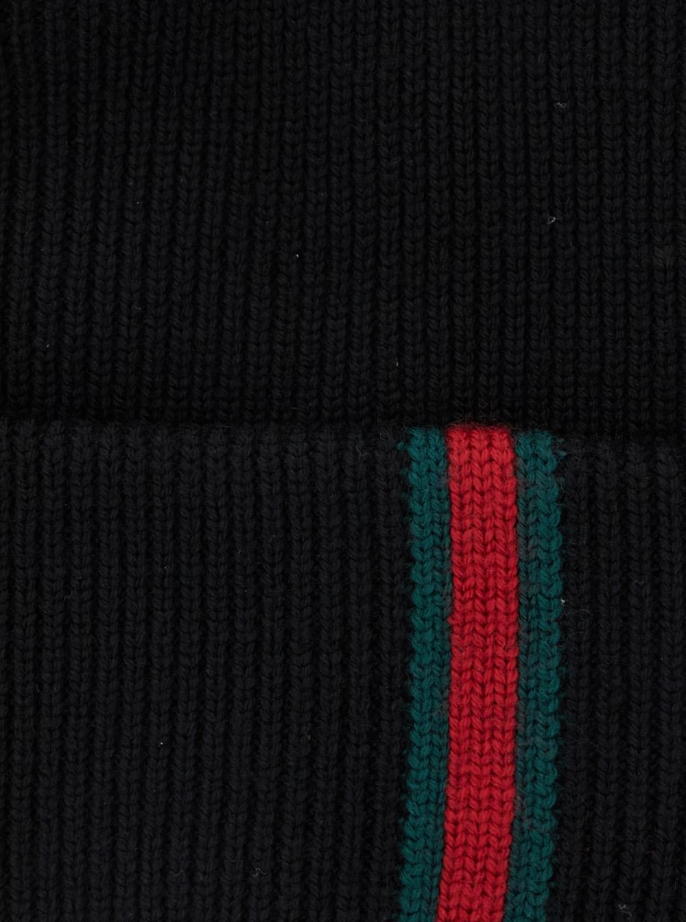 Gucci Men Hat With Ribbed Work And Web Detail On The Front In Black Wool For Men GUCCI