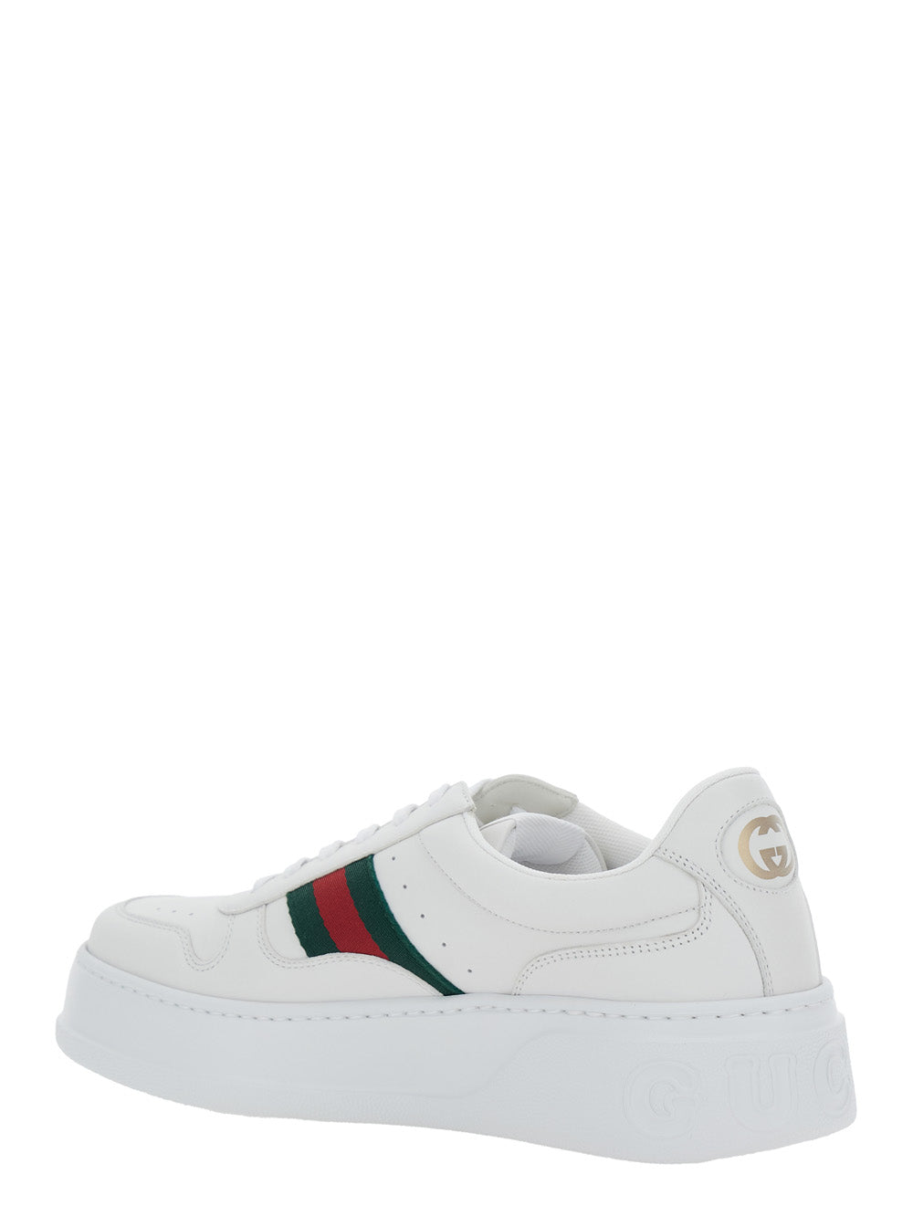 Gucci Men Sneaker With Web Detail And Oversized Sole In White Leather For Men GUCCI