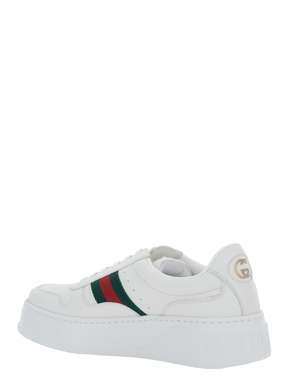Gucci Men Sneaker With Web Detail And Oversized Sole In White Leather For Men GUCCI