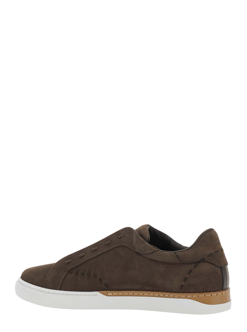 Fendi Men 'City' Brown Sneakers With Slip-On Design And Logo Lettering In Leather For Men FENDI