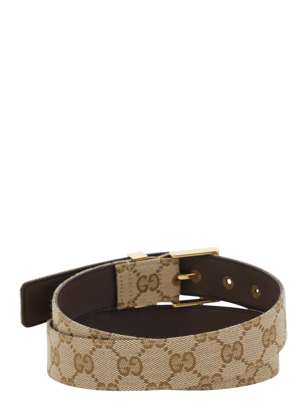 Gucci Women Beige Belt With Square Buckle And Gg Motif All-Over In Fabric For Women GUCCI