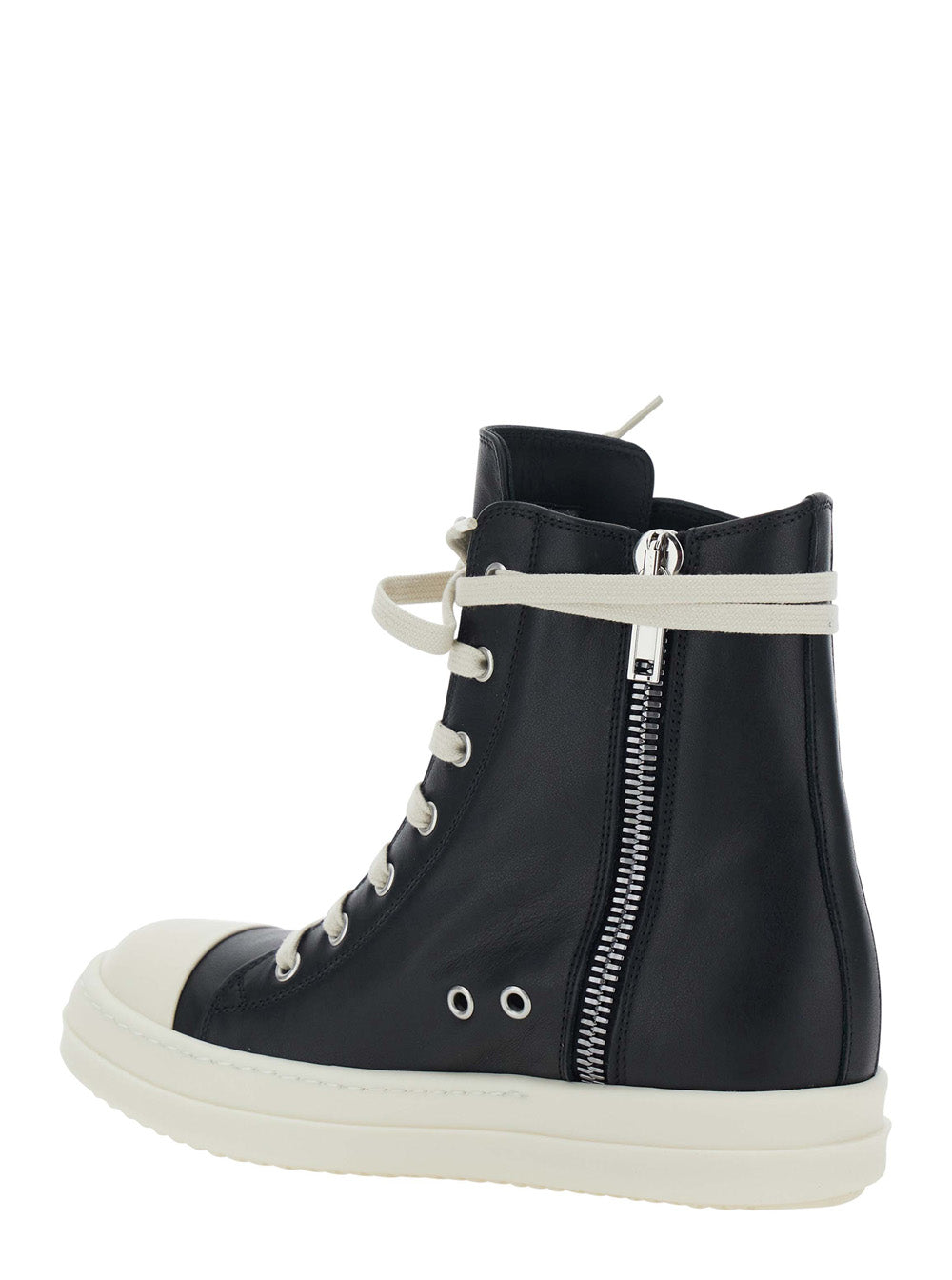 Rick Owens Women Black Sneakers With Oversized Decorative Laces And Zip Closure On The Side In Leather For Women RICK OWENS