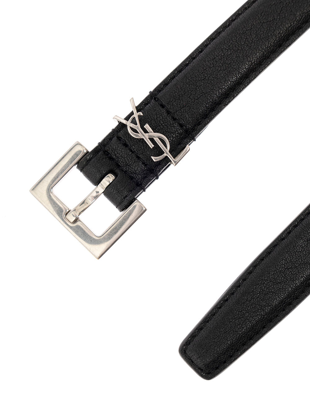 Saint Laurent Men Leather Belt With Silver Metal Buckle Men Ysl SAINT LAURENT