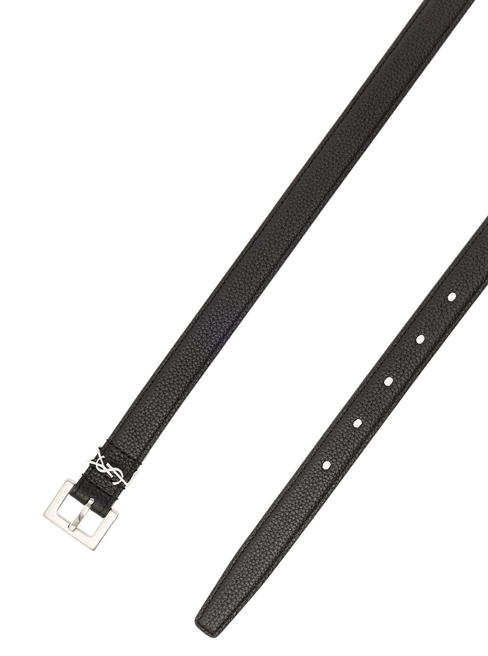 Saint Laurent Men Belt 'Cassandra' In Leather With Black Silver Buckle For Men
