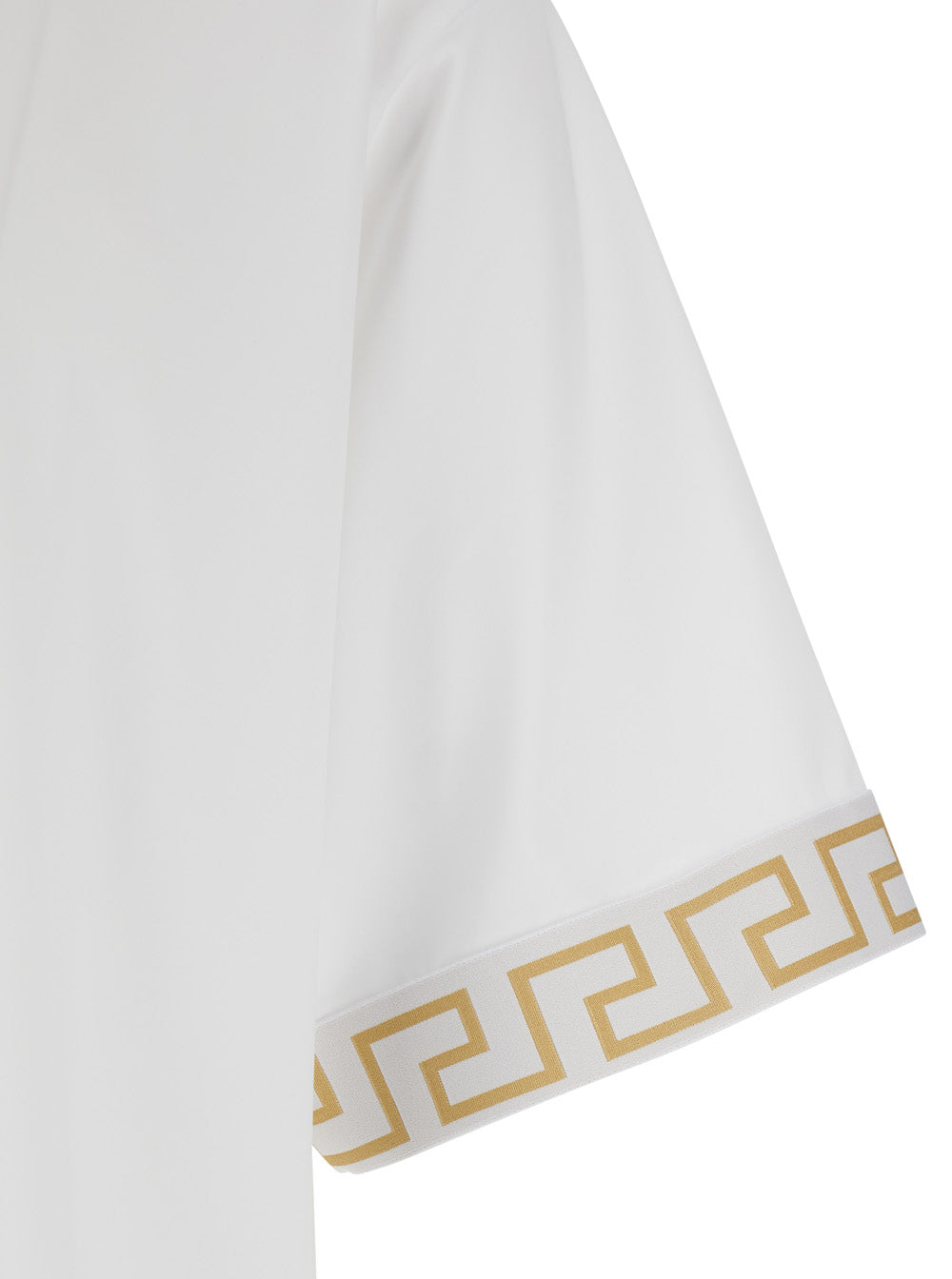Versace Men Crew Neck T-Shirt With Greca Motif On The Sleeves In Tech Fabric White Men VERSACE