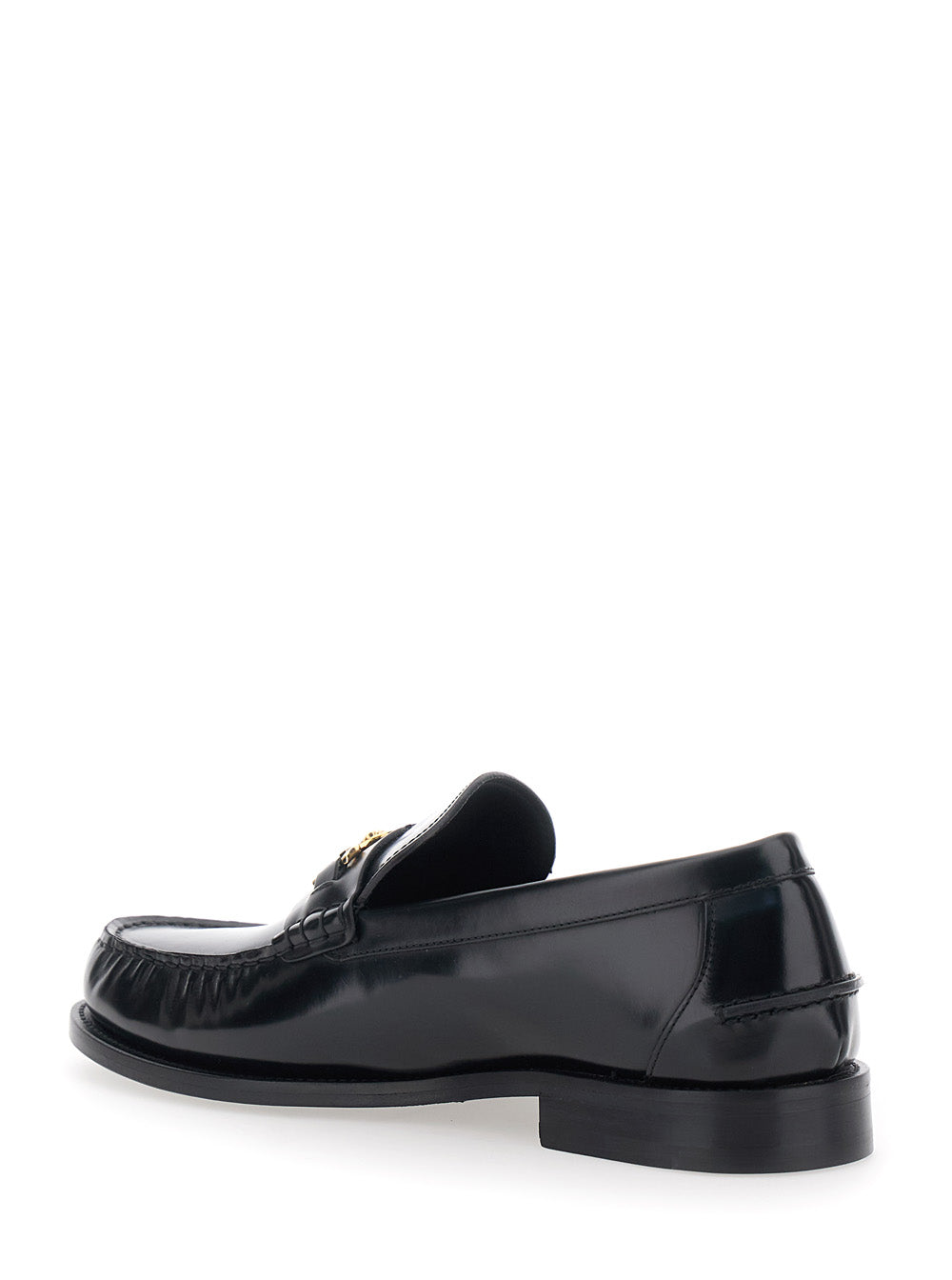 Versace Men Loafers With Metallic Medusa Head Detail In Black Leather For Men VERSACE