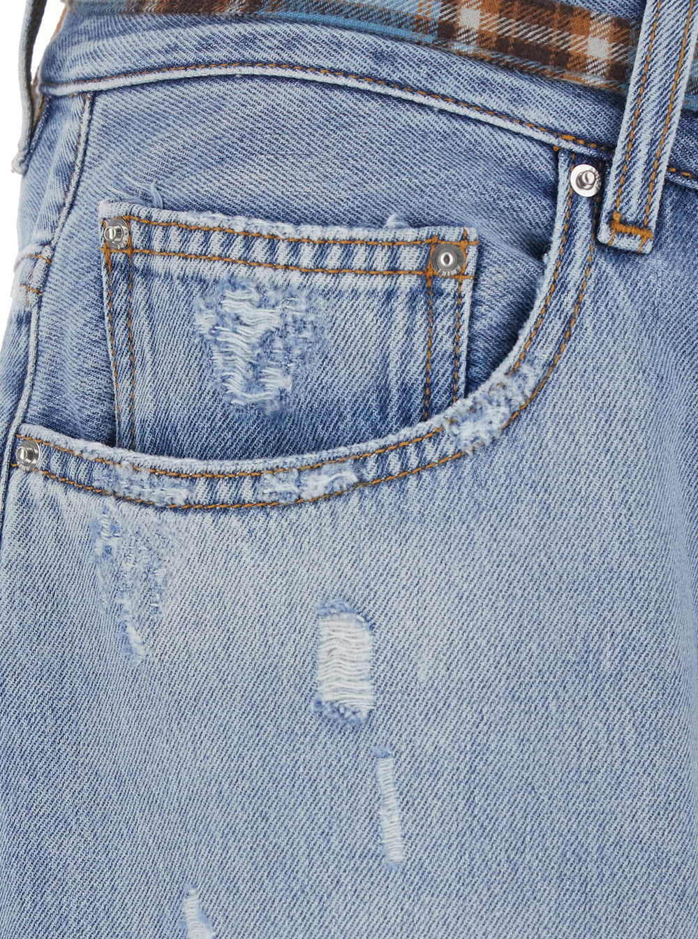 Amiri Men Light Blue Jeans With Ripped Details On The Front And Bow On The Waist In Denim For Men AMIRI