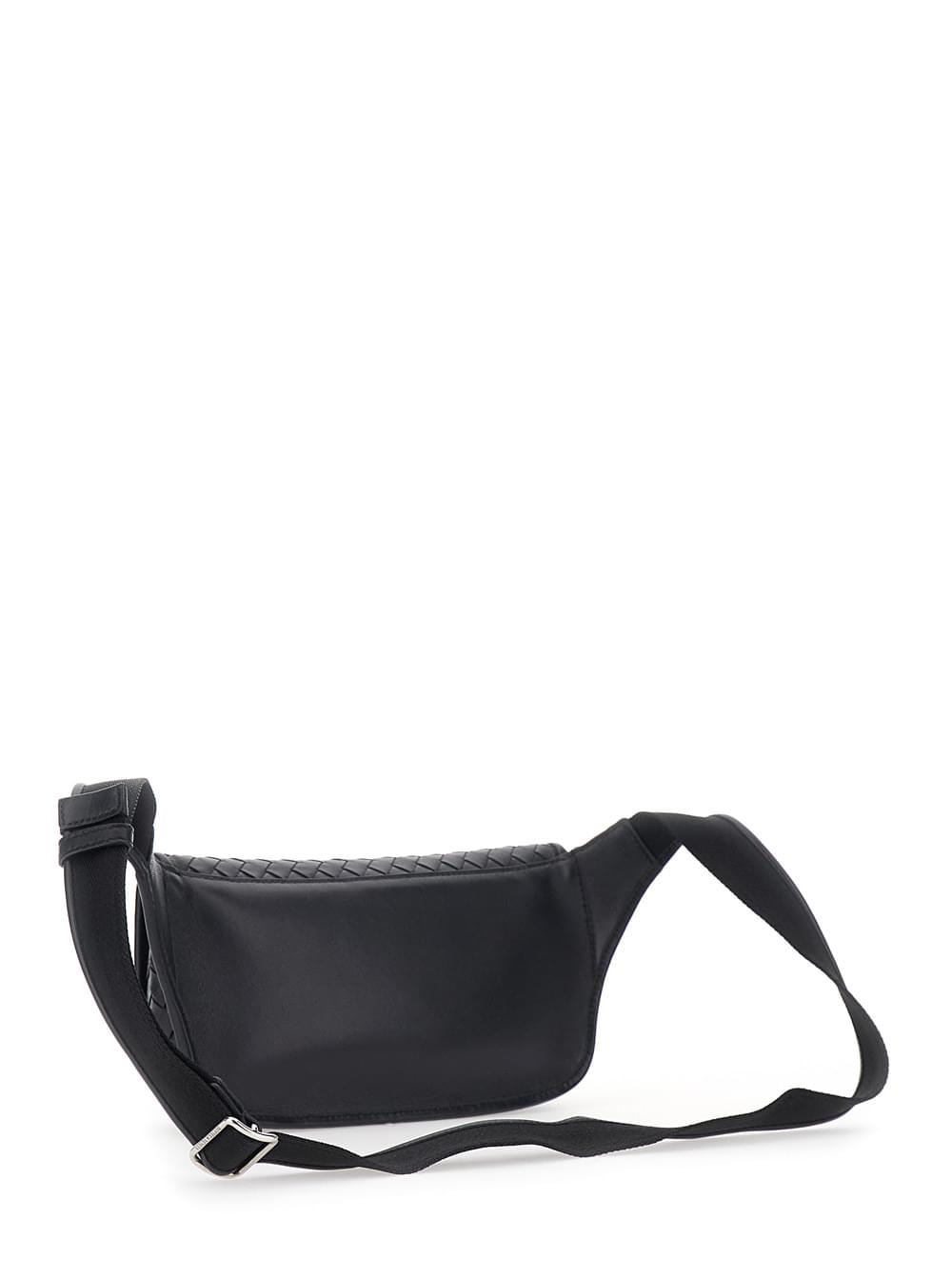 Bottega Veneta Men 'Veneto' Black Crossbody Bag With Intreccio Motif On The Front And Adjustable Shoulder Strap In Leather For Men BOTTEGA VENETA