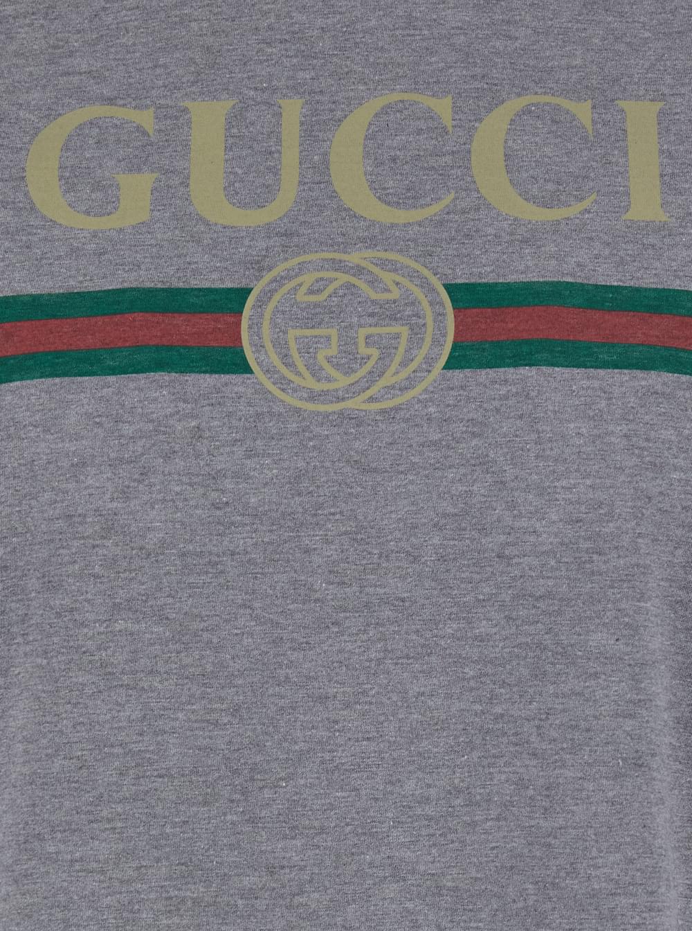 Gucci Women Gray Crew Neck T-Shirt With Logo Print On The Front In Cotton For Women GUCCI