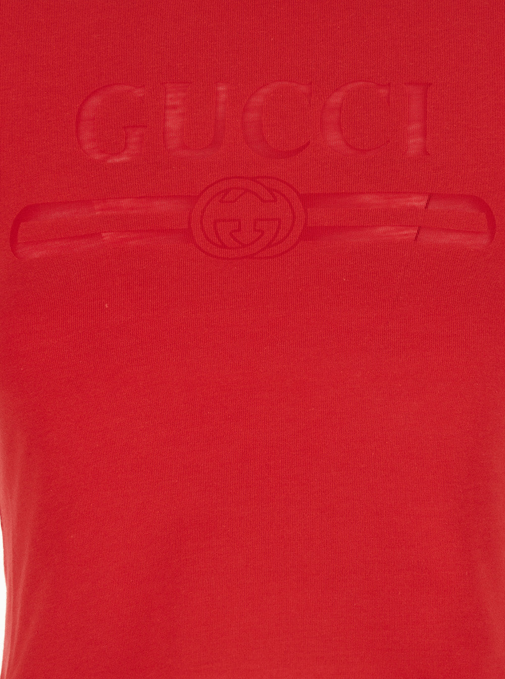 Gucci Women Red Cropped T-Shirt With Tone-On-Tone Logo On The Front And Dropped Shoulders In Cotton For Women GUCCI