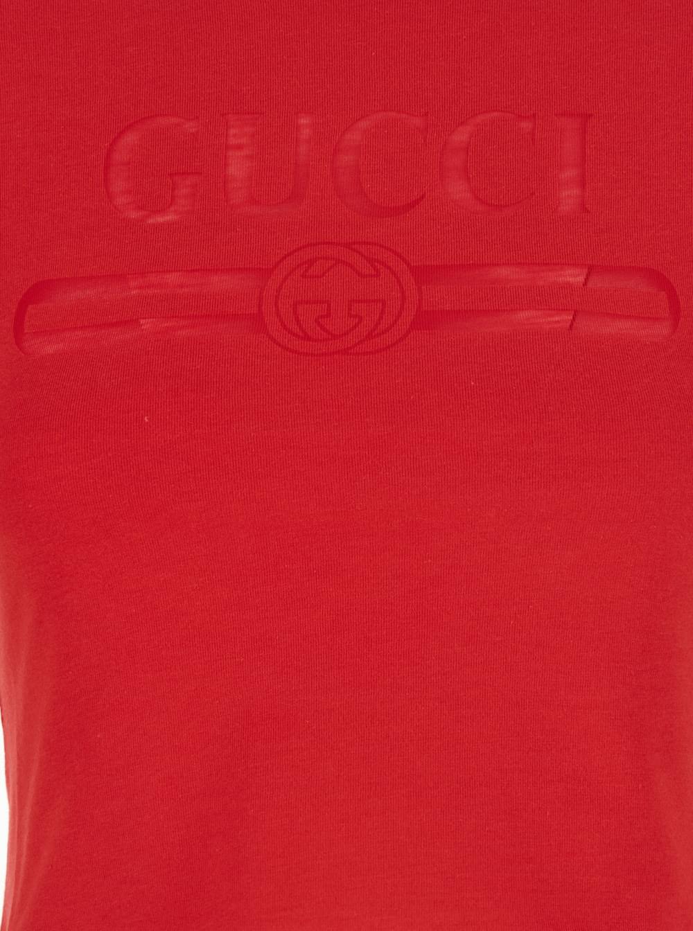 Gucci Women Red Cropped T-Shirt With Tone-On-Tone Logo On The Front And Dropped Shoulders In Cotton For Women GUCCI