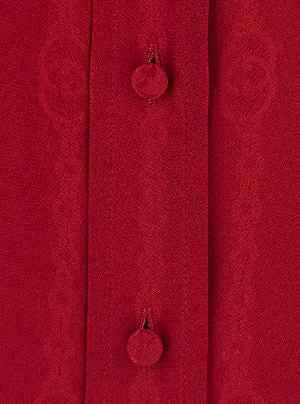 Gucci Women Red Shirt With Bow On The Front And Gg Chain Motif All-Over In Silk For Women GUCCI