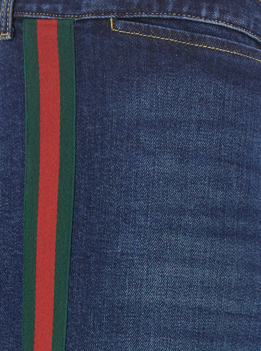 Gucci Men Blue Low-Rise Jeans With Web Stripe On The Side And Flared Leg In Denim For Men GUCCI
