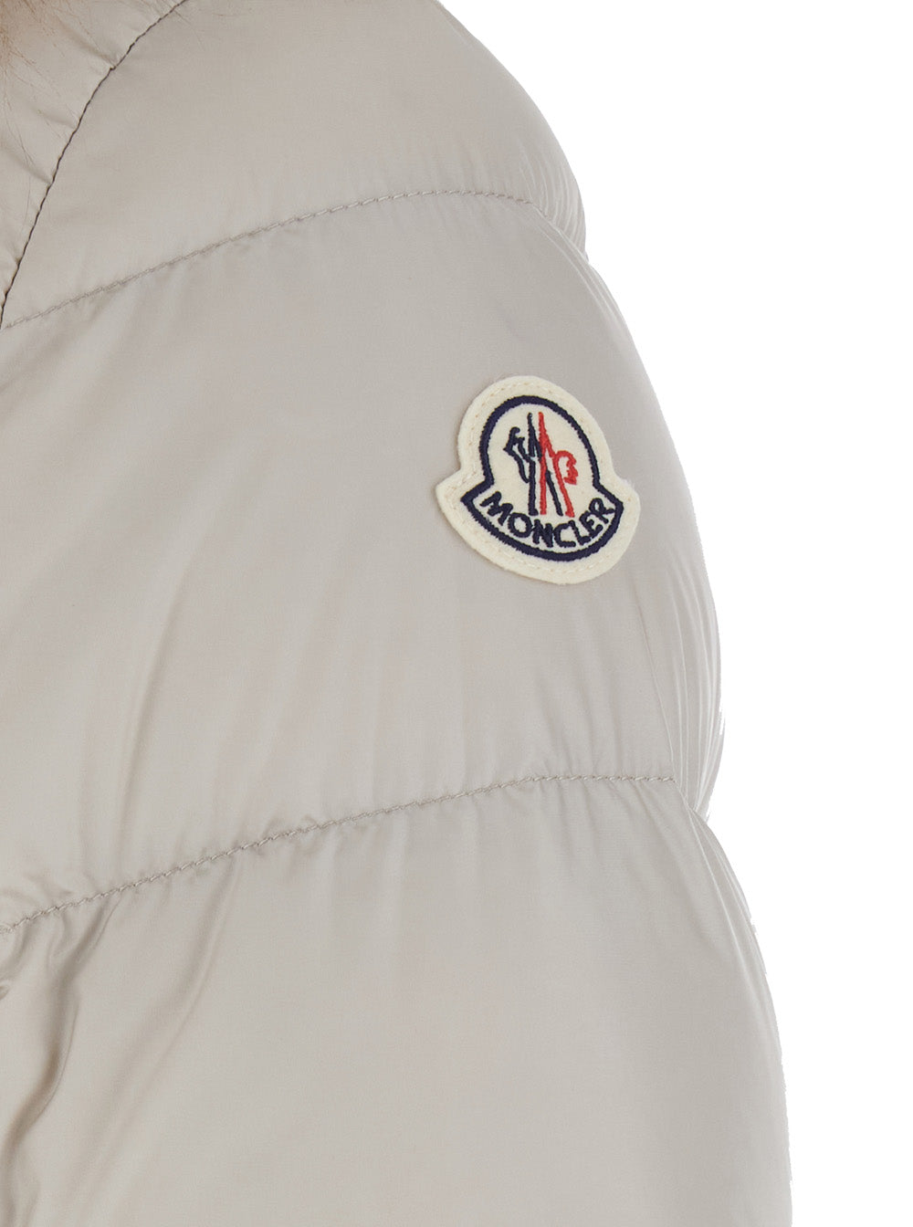 Moncler Women 'Boed' White Down Jacket With Fur Hood And Logo Patch On The Sleeve In Tech Fabric For Women