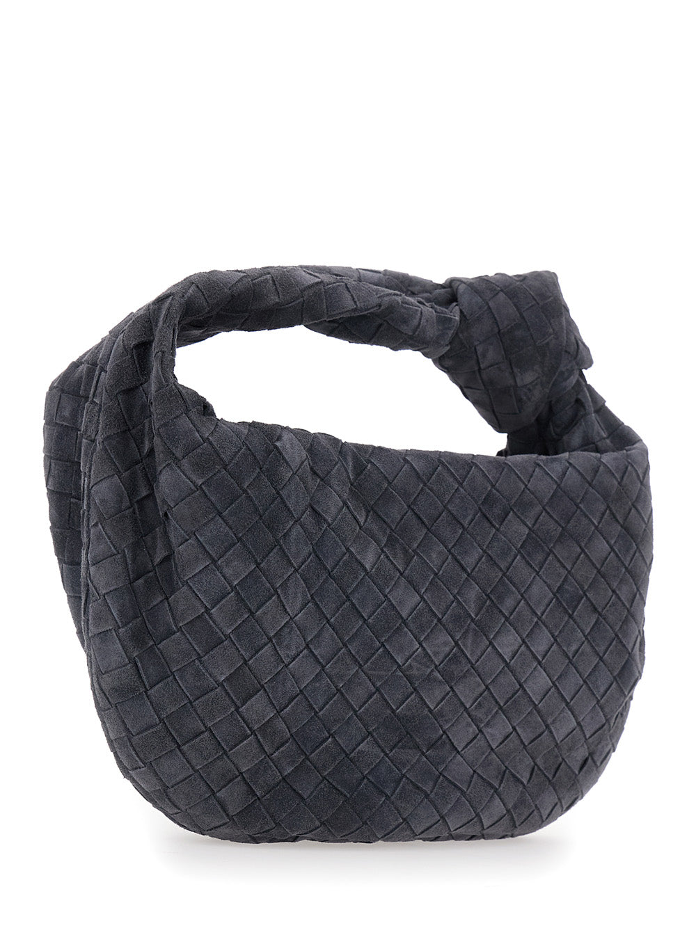 Bottega Veneta Women 'Jodie' Gray Shoulder Bag With Intreccio Motif In Suede For Women BOTTEGA VENETA